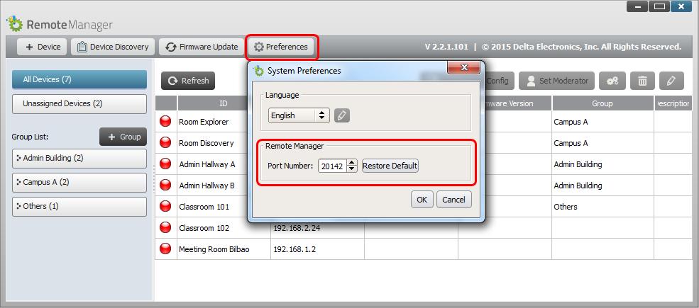 remote-manager-ip-address* (0.0.0.0) IP address of the computer Remote Manager runs on remote-manager-port-number* 20142 The port number used by Remote Manager to listen to device reporting.
