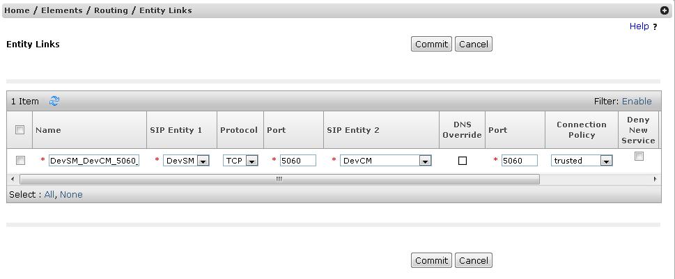 6.5. Add Entity Links A SIP trunk between Session Manager and a telephony system is described by an Entity Link.