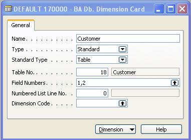 Slika 6: Izgled kartice dimenzije Naslednja možna vrednost polja»standard Type«je»Numbered List«, ki pomeni numerični seznam in se lahko uporablja v primerih, ko imamo v določenem polju transakcijske