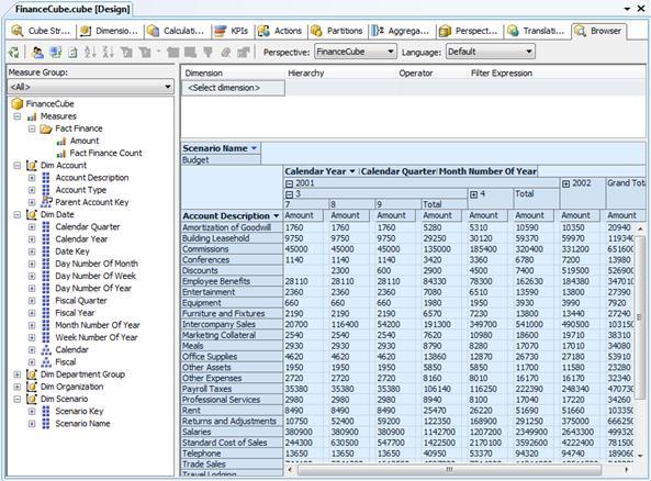 Drop a measure in the Totals/Detail area to see the aggregated data for that measure. Drop a dimension hierarchy or attribute in the Row Fields area to summarize by that value on rows.