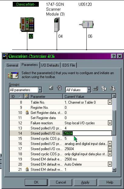 Fieldbus Controller 750-806 109 Starting-up Fieldbus Nodes 1. Use the scroll bar to move down to the ID#13 and #ID14 addresses. ID#13 is a pointer for the inputs (Default = 4).