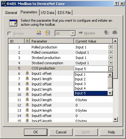 APPLICATION EXAMPLE DeviceNet network setup DESCRIPTION NOTE SELECTING THE INPUT ATTRIBUTE FOR POLLING AND COS Each device on a DeviceNet network is associated with a EDS file that contains all