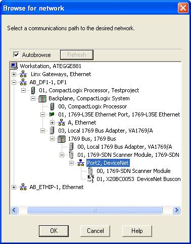 Rockwell software Integrating B&R DeviceNet bus controllers Figure 19: Activating the interface After you select the port over which online access is possible (OK button active), the program alerts
