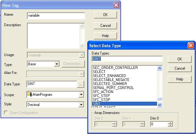 Rockwell software Configuring a project with RSLogix 5000 Figure 26: Creating a new variable Right