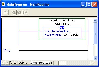 Rockwell software Configuring a project with RSLogix 5000 The task you have now created must now be added to the ladder diagram of the main program - under the JSR (Jump to Subroutine) function, for
