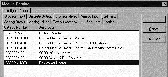 In the Hardware Configuration folder, right click the intended PLC Slot for the DeviceNet Master Module. In an RX3i system, it can be slot 2 or higher in the main rack only.