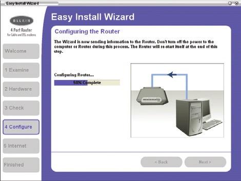 Connecting and Configuring your Router Step 4 Configure the Router The Wizard will now transfer all of the configuration information to the Router. This will take approximately one minute.