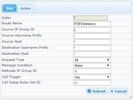 Telenor SIP Trunk with Genesys Contact Center 10. Configure a rule to route calls from ITSP SIP Trunk to the Genesys Contact Center: a. Click Add. b.