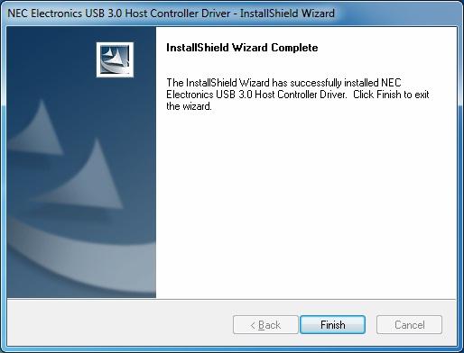 7. Please click Finish to complete the NEC Electronics USB 3.0 Host Controller Driver.