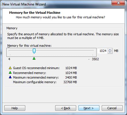 8. Accept the default Memory requirements or customise and