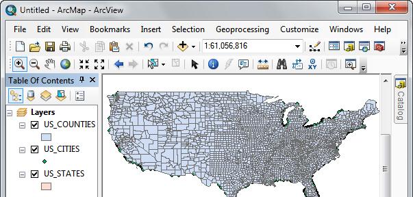 Introduction to ArcGIS 10 Getting Started 1.1.5 Adding more data Drag and drop more files from the Catalog to add more layers to your map.