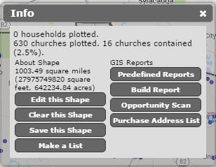 Info Box When you select a shape, the shape appears with a blue border along with the Info Box. Build a Report allows you to select individual variables from the data base.