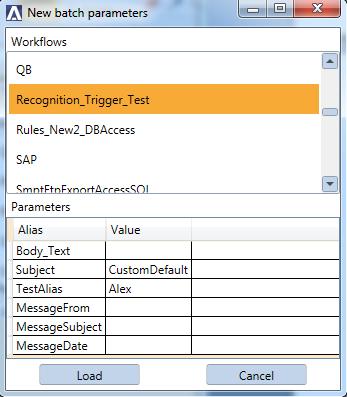 If the workflow includes batch registration parameters, the operator can enter the registration parameters or accept the default values: In the example above, workflow has six registration