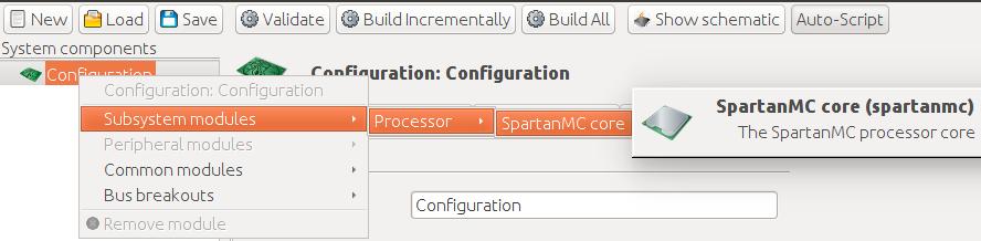 If the Auto-Script button in the toolbar is activated, for example a local memory is automatically added to each new spartanmc core