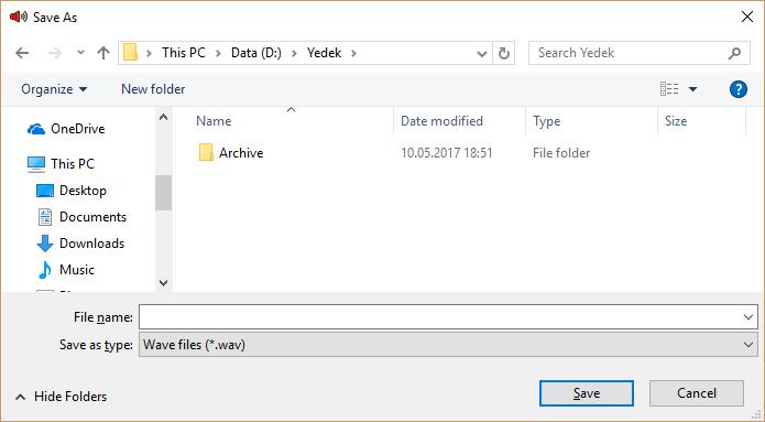 Click record button again after finishing. Select File/Save As option from File menu.