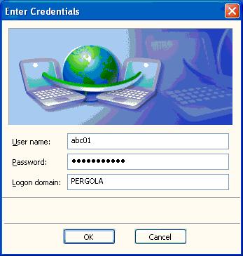 (NOTE: Windows 2000 users, you may not see this bubble, the Enter Credentials windows should pop up automatically) A Enter Credentials window will
