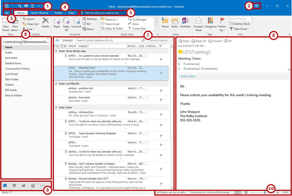 Ribbon - Where you can access the tools for handling your mail, calendar, and more (See Figure 1). 5.