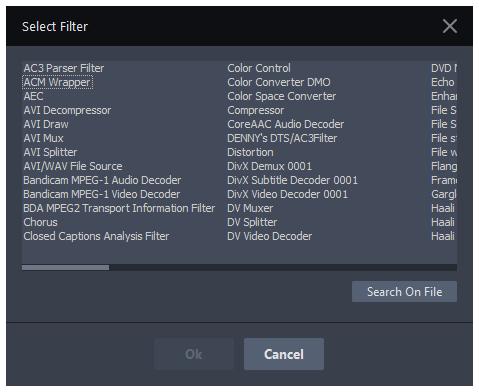 Add Filter: Adds a new filter. Click to open the Select Filter window. Delete: Deletes the selected filter. Default filters cannot be deleted.