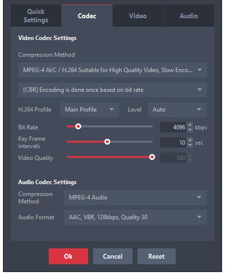 3) Codec Tab Advanced options for video and audio codecs. 1 2 Image 38.