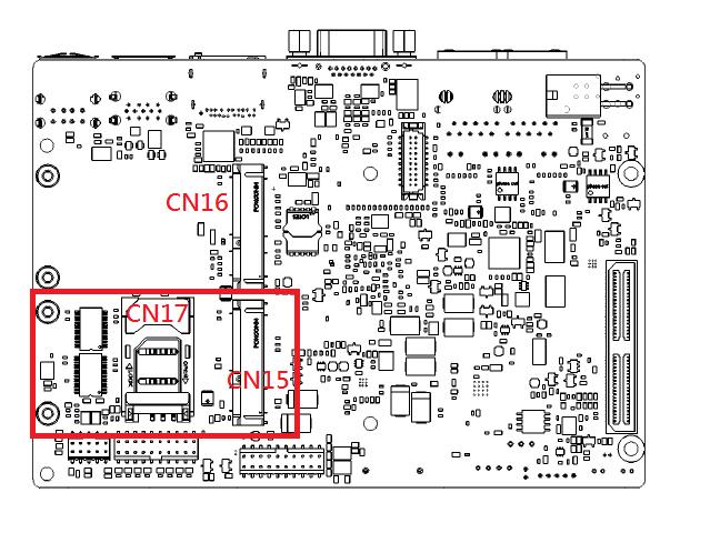 Figure 2.7 UNO-2473G-E3AE mpcie Location The UNO-2473G-J3AE supports two sockets for full size PCI Express mini cards. The first interface, CN16, is the default and defined ONLY for msata storage.