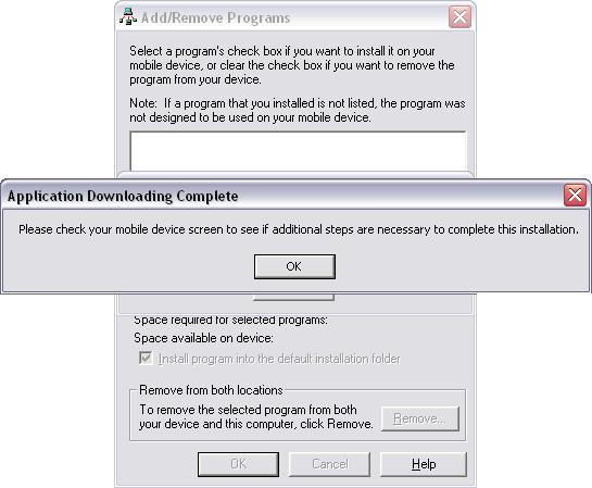 After the installation package has been copied to your mobile device, click OK to exit the installer on your computer.