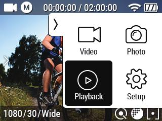 9. Playback mode Please change the mode into Playback mode. User can view recorded video or photo on the screen. Press () button to select control panel on top menu.