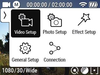 General Setup : Provides general camera setup options. Connection : Provides WiFi function.