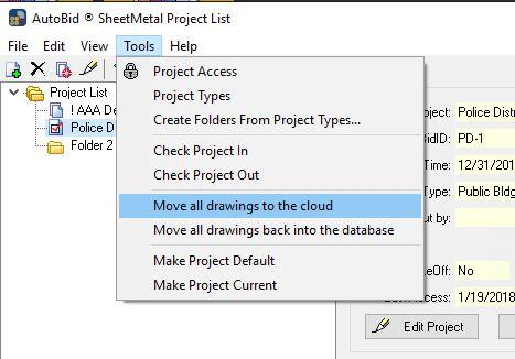 Depending on if the box is checked or not AutoBid SheetMetal will store all drawings in the cloud or the local database.