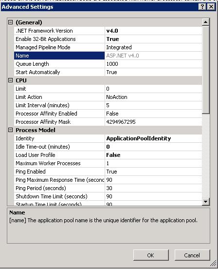 4 Apply the settings and start the Application pool to run the WDM Web UI to see if the application starts.