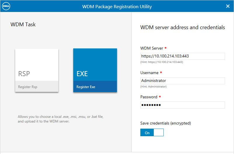 Register a Package (exe, msi, msu, and bat files only) To register a package, do the following: Figure 18. WDM Package Registration Utility Figure 19.
