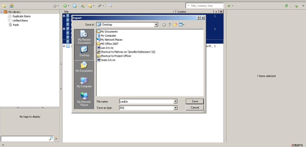 In the second dialogue box, the file type too will automatically be RIS with the file extension.