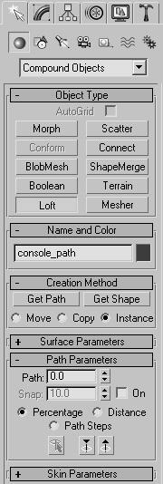 288 3ds max 6 Fundamentals FIGURE 9.10 Select console_shape and console_path and isolate the selection.