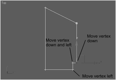 292 3ds max 6 Fundamentals FIGURE 9.16 Move three vertices down and/or left to define a kick space at the bottom right of the 2D shape.