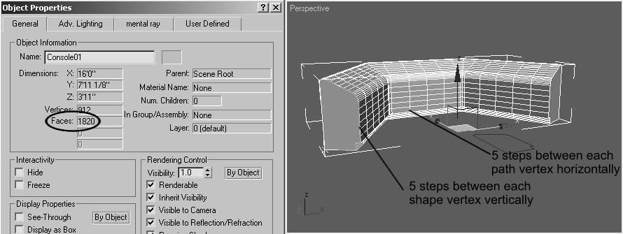 294 3ds max 6 Fundamentals FIGURE 9.19 There are, by default, five path steps and five shape steps between each vertex to define curvature.