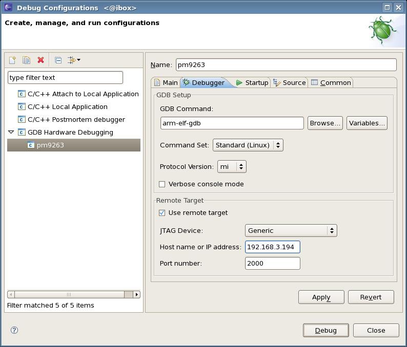 Working with Eclipse Now select the Debugger tab and type GDB Command : arm-elf-gdb You