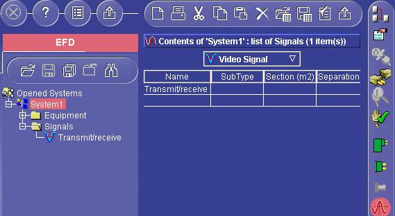 Creating the Transmit/Receive Signal This task shows you how to create the transmit/receive signal under System1. 1. Select System1 in the tree view. 2. Click the Signals icon.