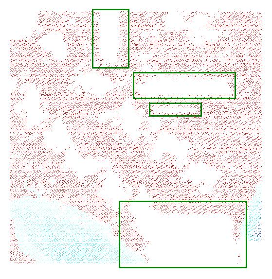 Progressive morphological filtering result Cluster-based progressive morphological filtering result Figure 5-9 PM filtering result vs cluster-based PM filtering result The filtering results show that