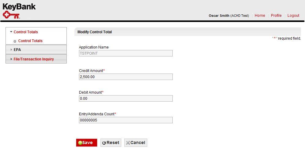 3. Make required changes to the Control Total and then click Save. ACH Direct User Guide 4.