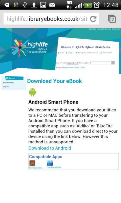 Download to Mobile Devices Using Wi-Fi Google Android Bluefire Reader App 1.