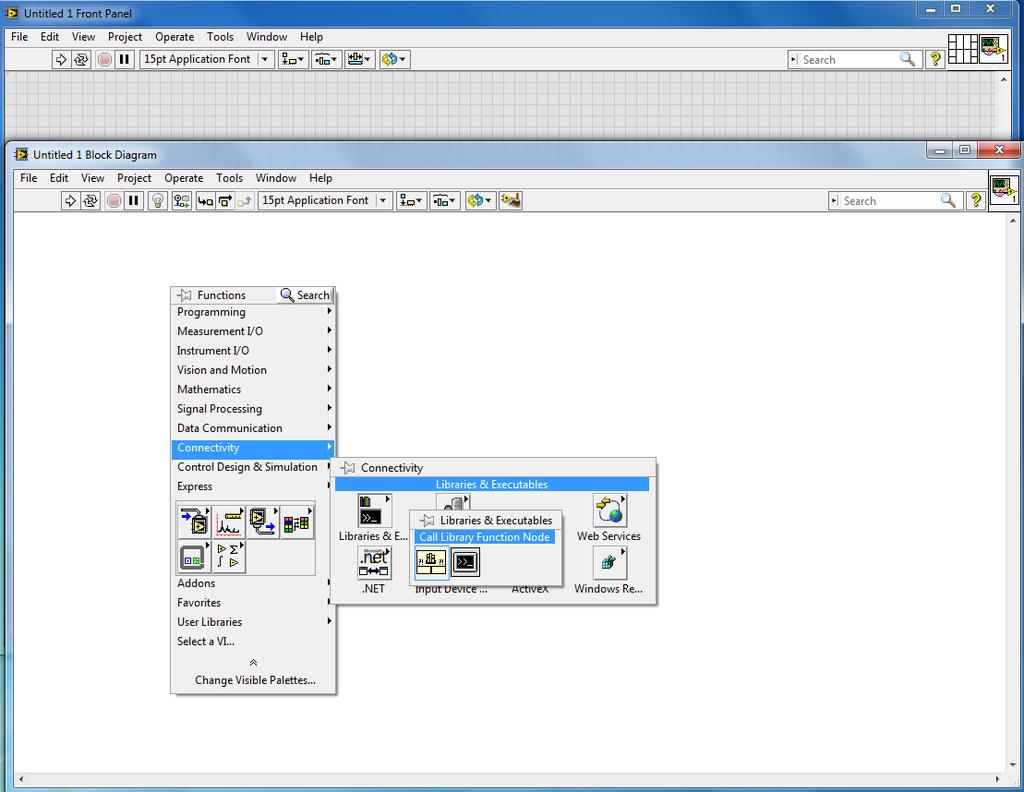 4. Open the LabVIEW and New a Blank VI. In this document, we use LabVIEW2012 in Windows 7 as demonstration.