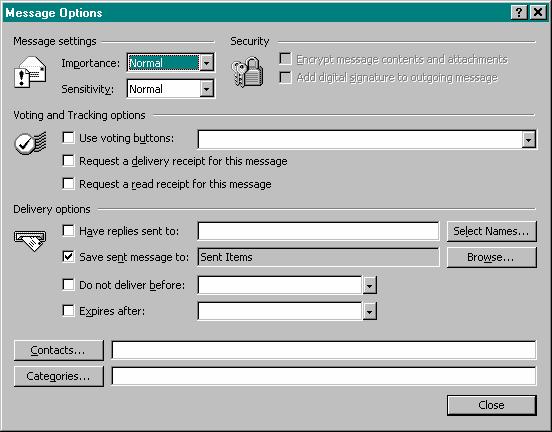 2. While composing the message, click the OPTIONS button, or select OPTIONS from the VIEW menu. 3. To set importance for the message, click on IMPORTANCE and select LOW, NORMAL or HIGH.