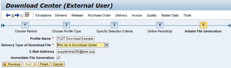 (Note: the other person (s) must also have access to the Supplier Portal as well as the Forecast permission). Make the desired selection, and click Finish to complete the report generation.