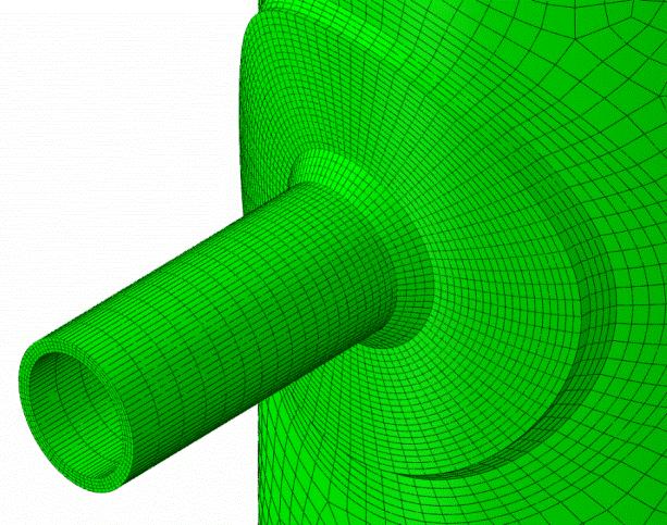 Nozzle with Re-Pad into Cylinder 3D solid FEA model shown and