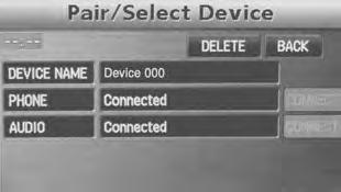 5. Press the on-screen button of the Bluetooth audio device you would like to delete from the paired Bluetooth audio devices.