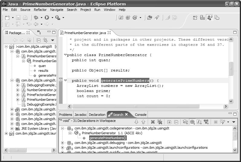 Writing Java Code 75 Figure 3.3 Search View the Eclipse toolbar to navigate matches within the active editor.