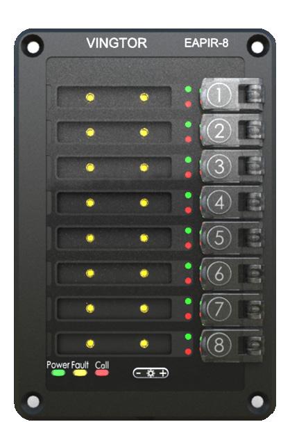 systems Up to four EBMDR-8 expansion modules can be connected 1023201008 EAPIR-8 EXIGO ALARM PANEL, 8 BUTTONS, ETHERNET Digital alarm panel for console mounting Communication and power over Ethernet
