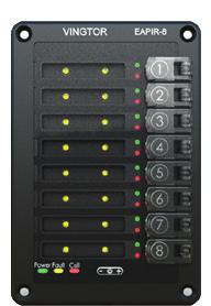 protection covers Indicators for power, call and fault For single or dual systems Up to four EBMDR-8 expansion modules can be connected Size (WxHxD): 96 x 144 x 50 mm Weight: 0.
