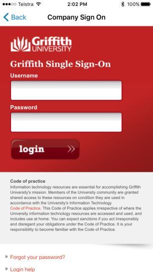 Step 5. On the Griffith Single Sign on page, enter your S number username and your usual password, and click login. Step 6.