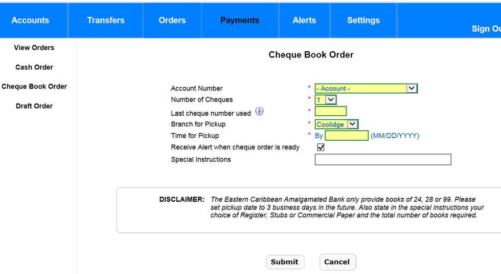 You can tick the box which will alert you when your wire has been sent. Cash Order You can make a cash order under Orders>Cash Order. 1. Select the desired currency and click OK 2.
