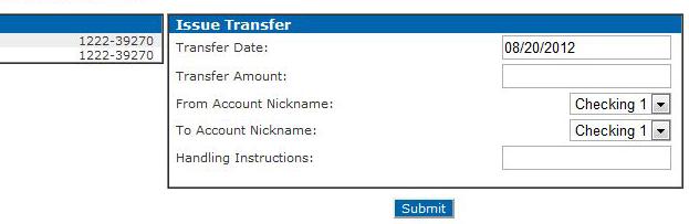 Transfer Date Enter Amount Select